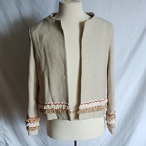 Endless Rose Beige Textured Jacket with Fringe Details